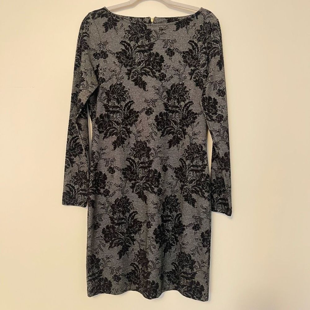 NEXT MIDI Dress Flower Zipper Back Long Black Gold Sleeve Sz 12